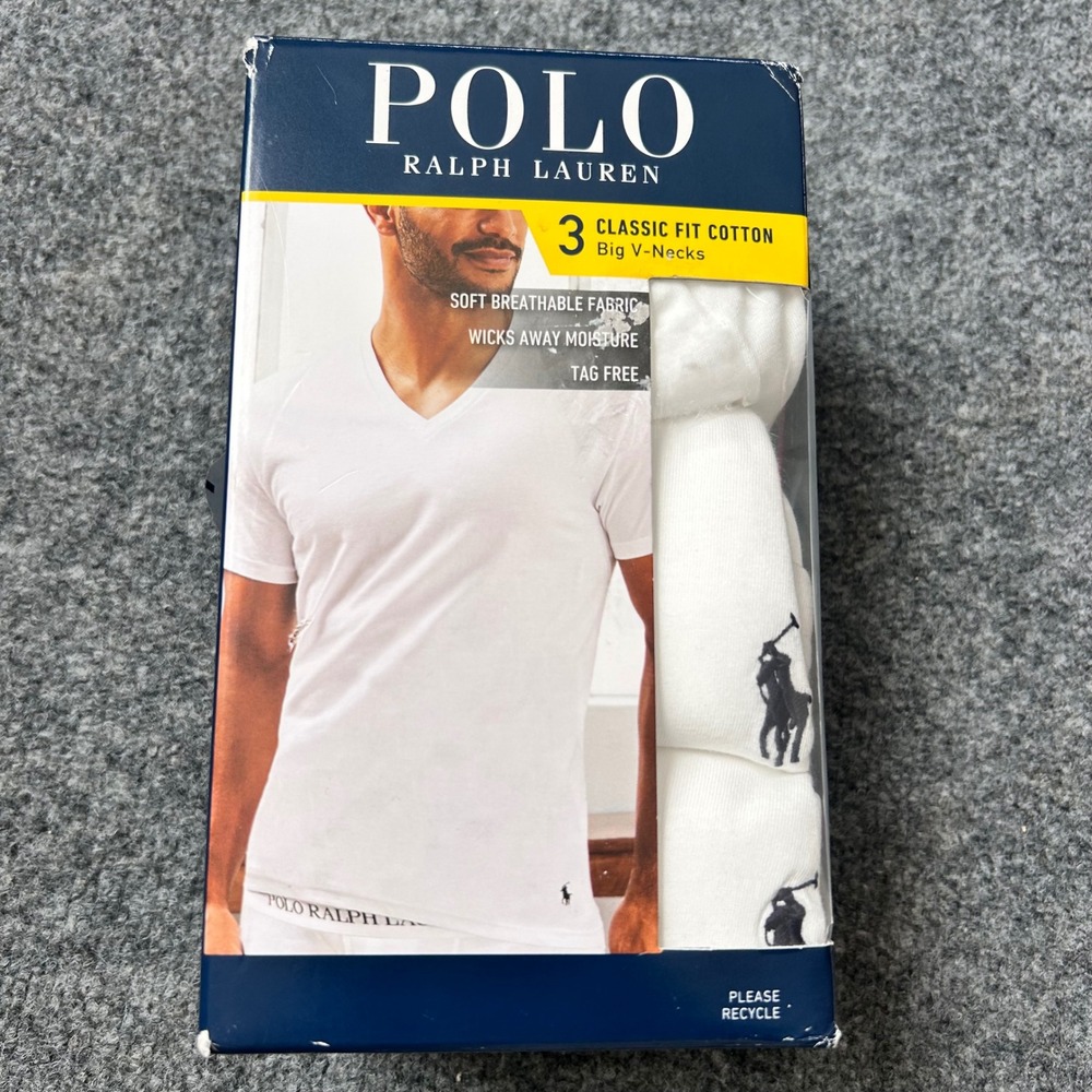 Polo Ralph Lauren Mens 3-Pack Classic Fit Cotton Big V-Neck White T-Shirts 4XL
